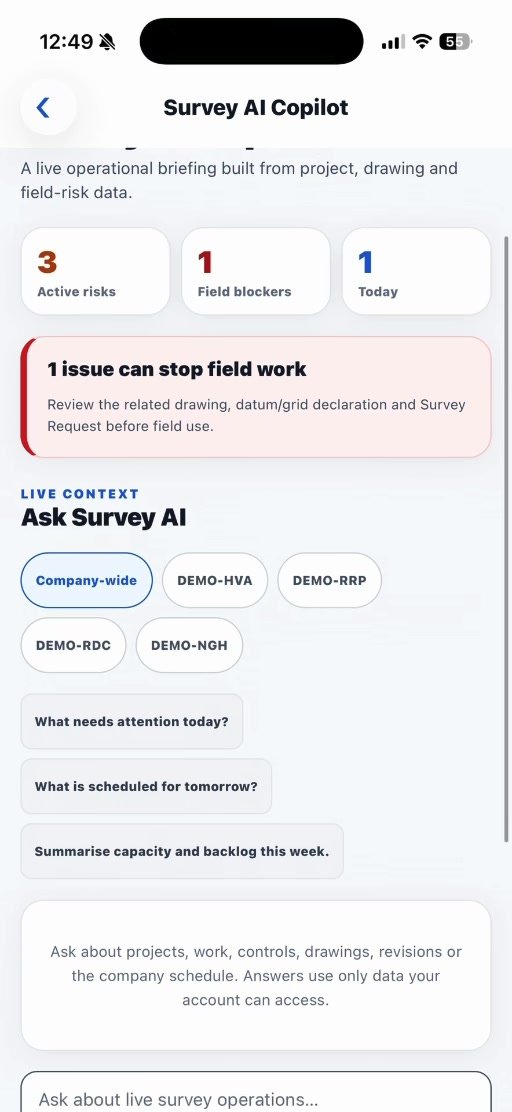 Survetify Survey AI Copilot showing current operational risks
