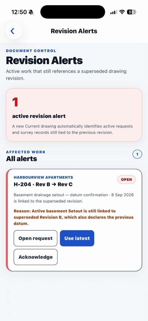 Survetify Revision Alerts showing affected work